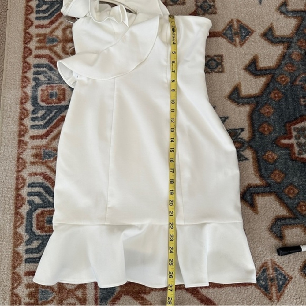 LIKELY Ruffled Mini Dress Women 4 White One Shoulder Flounce Hem - Picture 11 of 11